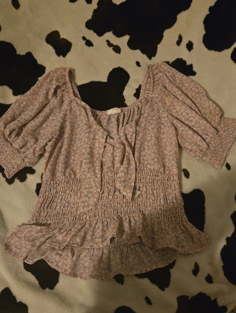 Sienna Sky Dusty Light Purple Floral Smocked Peplum Top